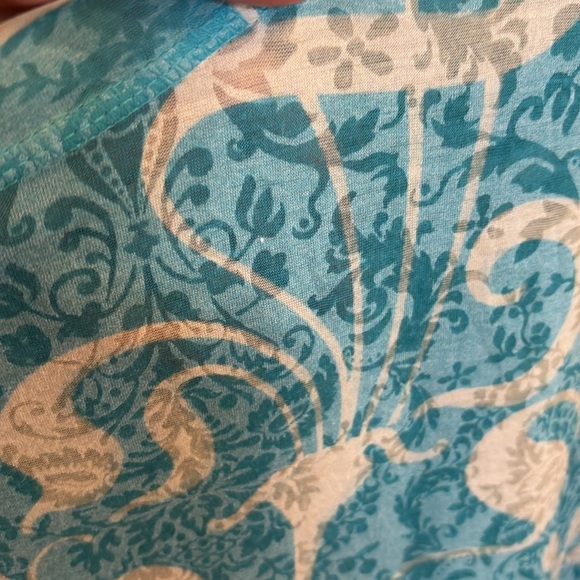 Nally & Millie ONE SIZE turquoise cream patterned top blouse asymmetrical - Picture 3 of 8